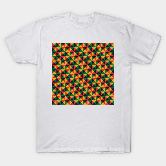 Geometric Triangle Pattern (Rasta Colours) T-Shirt by John Uttley